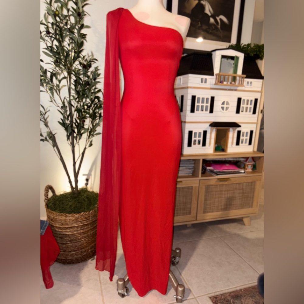 Vintage 2000s Red One Shoulder Maxi Dress Size Small